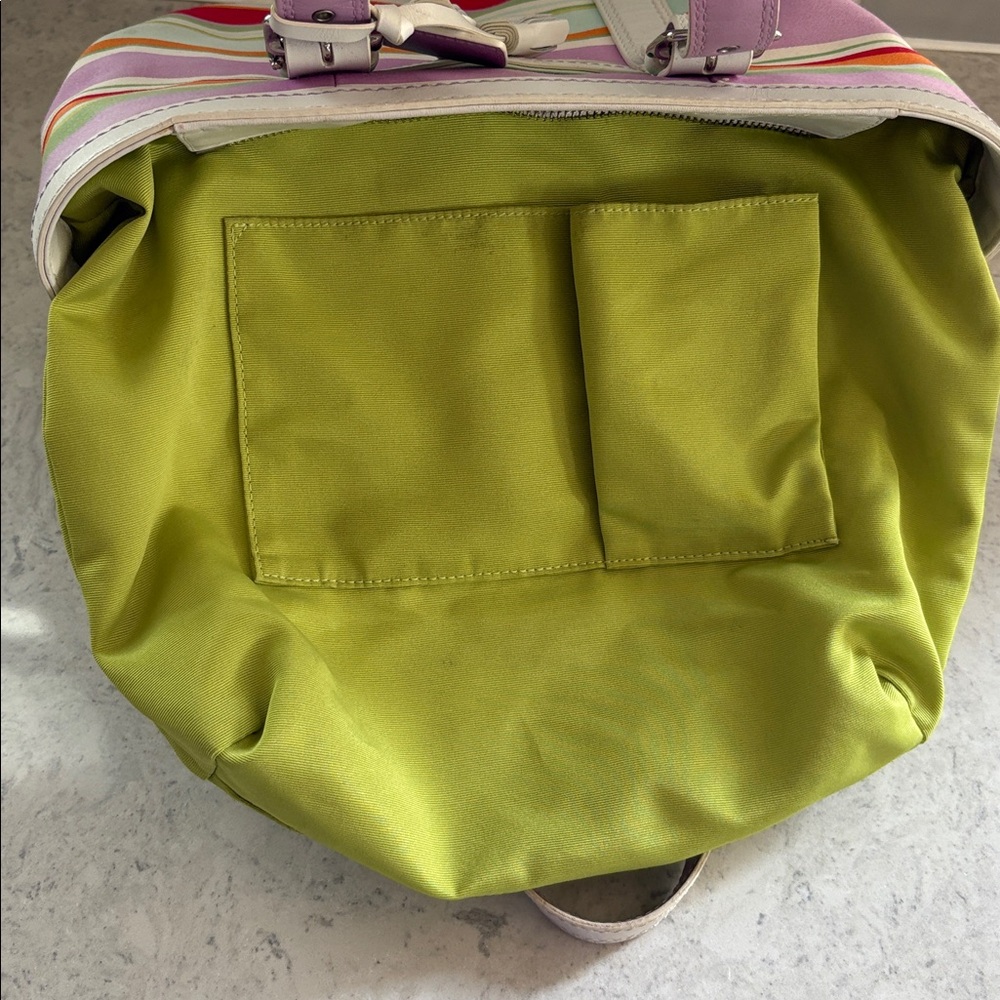 Coach Y2K 2007 Hampton Multi-Color Stripe Medium Canvas/ Leather Tote F10705 - Picture 13 of 15